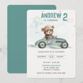 Invitation Bébé Ours Voiture de Course 2e Anniversaire  (Devant / Derrière)
