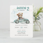 Invitation Bébé Ours Voiture de Course 2e Anniversaire  (Debout devant)