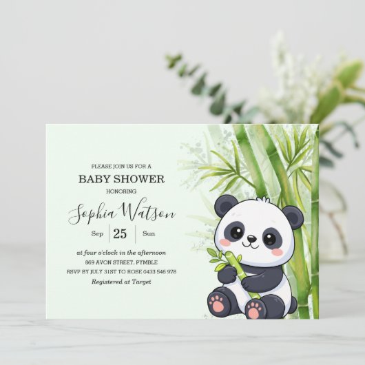 Invitation Bébé Ourson Panda Fête de Naissance (Debout devant)