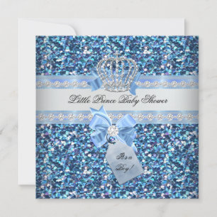 Invitation Bébé paillettes Shower Garçon Bleu Petit Prince Co