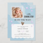Invitation Bébé paisible Blue Star Baby shower photo (Devant / Derrière)