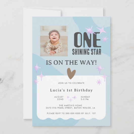 Invitation Bébé paisible Blue Star Photo Bébé 1er anniversair (Devant)