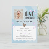 Invitation Bébé paisible Blue Star Photo Bébé 1er anniversair (Debout devant)