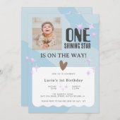 Invitation Bébé paisible Blue Star Photo Bébé 1er anniversair (Devant / Derrière)