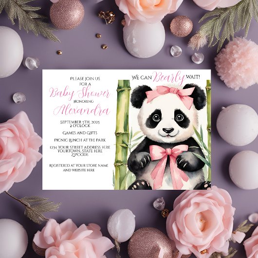 Invitation Bébé Panda ours Fille Baby shower d'attente précoc
