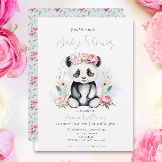 Invitation Bébé Panda Peonies Baby shower Jungle