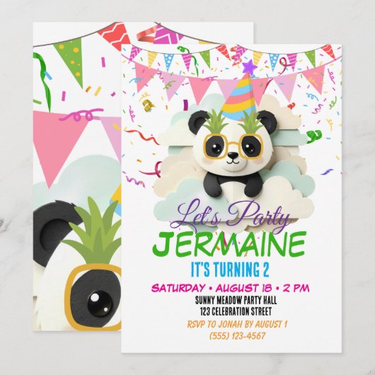 Invitation Bébé Panda Pliée | Mignon Origami (Devant / Derrière)