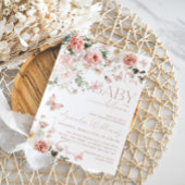 Invitation Bébé papillon en fleur Baby shower floral rose