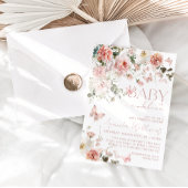Invitation Bébé papillon en fleur Baby shower floral rose