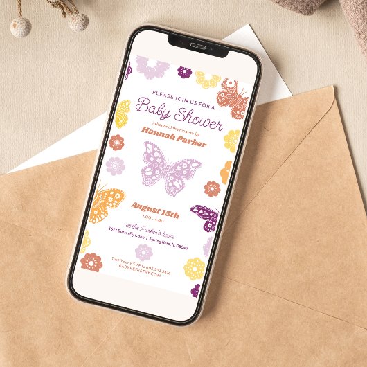 Invitation Bébé papillon fille douche