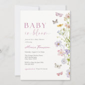 Invitation Bébé papillon fleur sauvage dans la douche en fleu (Devant)