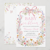 Invitation Bébé Papillon Fleur Sauvage en Fleur (Devant / Derrière)