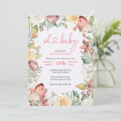 Invitation Bébé papillon rose Floral Girl Baby shower (Debout devant)