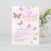 Invitation Bébé papillon sur le chemin Baby shower (Debout devant)