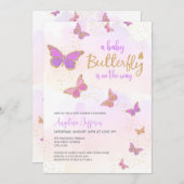 Invitation Bébé papillon sur le chemin Baby shower (Devant / Derrière)