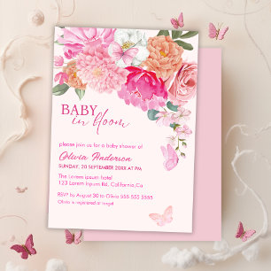 Invitation Bébé Papillons Roses en Fleur Baby Shower florale