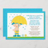 Invitation Bébé Parapluie Sprinkel Douche Bleu pour garçon (Devant / Derrière)