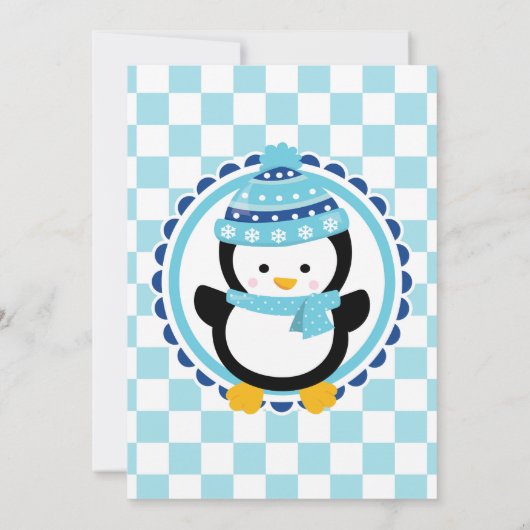 Invitation Bébé Penguin Bleu hiver fête d'anniversaire (Dos)