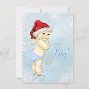 Invitation Bébé Père Noël Bleu Flocon de Neige Baby Shower