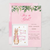 Invitation Bébé Peter Rabbit mignon dans Douche rose Invitati (Devant / Derrière)