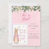 Invitation Bébé Peter Rabbit mignon dans Douche rose Invitati (Devant)