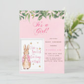 Invitation Bébé Peter Rabbit mignon dans Douche rose Invitati (Debout devant)