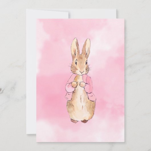 Invitation Bébé Peter Rabbit mignon dans Douche rose Invitati (Dos)