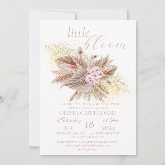 Invitation Bébé Petit Fleur Pampas Grass Bébé Fille Douche (Devant)