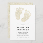 Invitation Bébé Pieds Or Parties scintillant Genre Baby showe (Devant / Derrière)