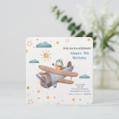 Invitation Bébé Pilote d'Avion Aquarelle Bleue et Verte (Debout devant)