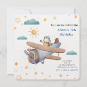 Invitation Bébé pilote d'avion bleu et vert (Devant)