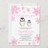 Invitation Bébé Pingouin Hiver Rose Célébration de Naissance (Devant)