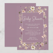 Invitation Bébé pourpre Dusty dans le Baby shower Fleur sauva (Devant / Derrière)