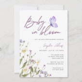 Invitation Bébé pourpre en fleur Baby shower Fleur sauvage (Devant)