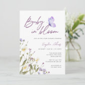 Invitation Bébé pourpre en fleur Baby shower Fleur sauvage (Debout devant)