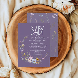Invitation Bébé pourpre en fleur Baby shower Fleur sauvage