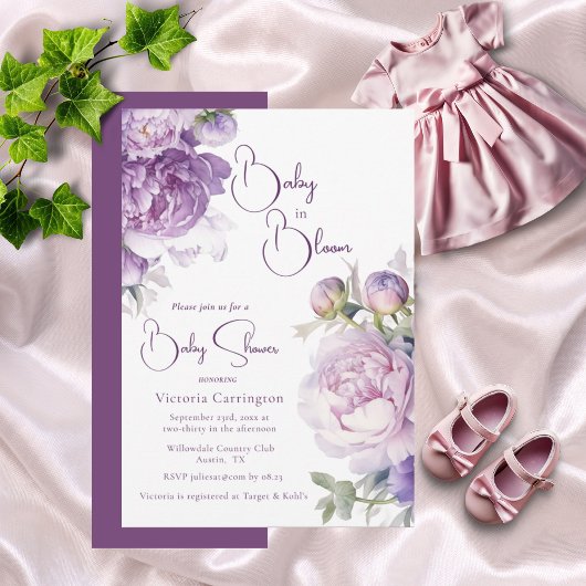 Invitation Bébé pourpre en fleur Baby shower Floral moderne