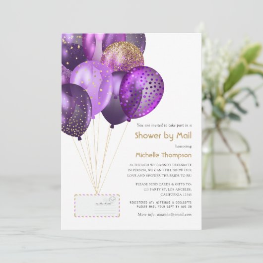 Invitation Bébé pourpre et or ou Fête des mariées par courrie (Debout devant)