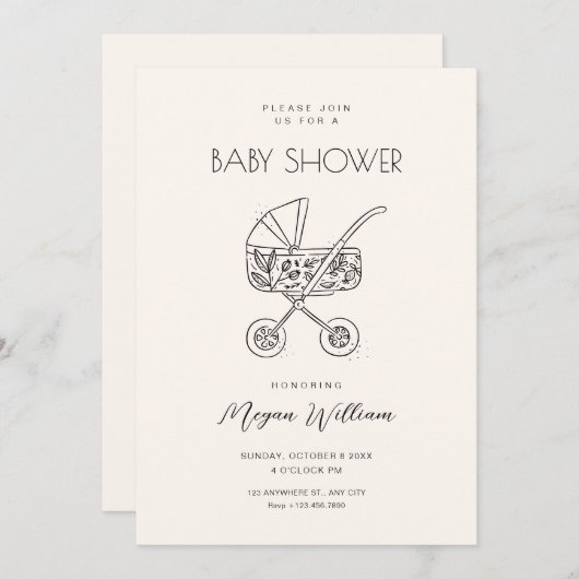Invitation Bébé poussette (Devant / Derrière)