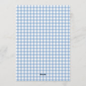 Invitation Bébé prépare du café Baby Shower Gingham Bleu (Dos)
