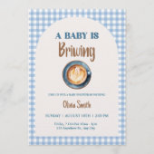 Invitation Bébé prépare du café Baby Shower Gingham Bleu (Devant)