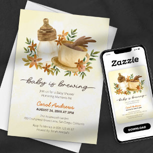 Invitation Bébé prépare du café et biberon Baby Shower