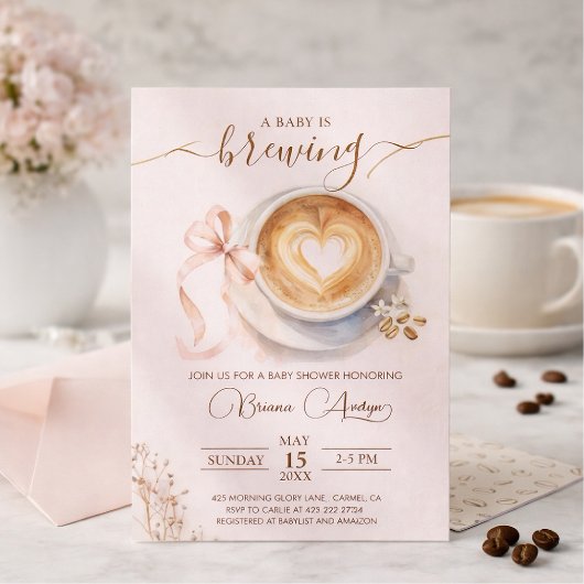 Invitation Bébé prépare un café Baby Shower 