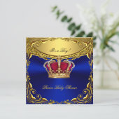 Invitation Bébé Prince Bleu Royal Fête de Naissance Rouge Roy (Debout devant)