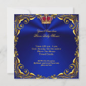 Invitation Bébé Prince Bleu Royal Fête de Naissance Rouge Roy (Dos)