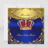 Invitation Bébé Prince Bleu Royal Fête de Naissance Rouge Roy (Devant)