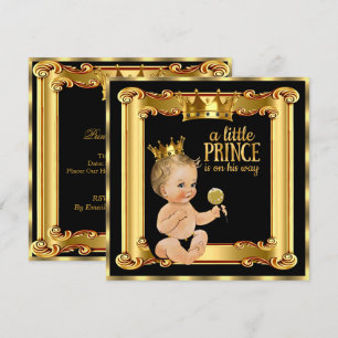 Invitation Bébé Prince Cadeau Faux Feuille D'or Noir Blond Ga
