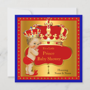Invitation Bébé Prince Fête de Naissance Rouge Bleu Royal Cou