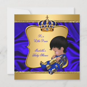 Invitation Bébé Prince Garçon Baby Shower Bleu Afro-Américain