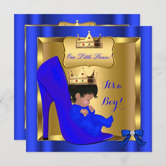 Invitation Bébé Prince Royal Cadeau Cadeau Chaussure Bleue 3 (Devant / Derrière)